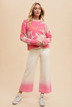 Load image into Gallery viewer, AnnieWear Flower Jacquard Crop Sweater in Hot Pink
