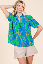Load image into Gallery viewer, Mittoshop Leaf Print Babydoll Top in Azure Combo FINAL SALE
