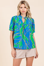 Load image into Gallery viewer, Mittoshop Leaf Print Babydoll Top in Azure Combo FINAL SALE