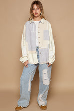 Load image into Gallery viewer, POL OVERSIZED Contrasting Print Twill Jacket in Stripe/Cream