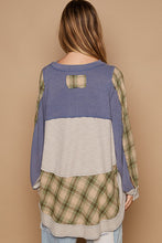 Load image into Gallery viewer, POL Knit Cotton and Plaid Print Top in Cornflower Blue