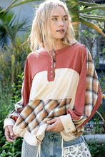 Load image into Gallery viewer, POL Knit Cotton and Plaid Print Top in Red Pumpkin