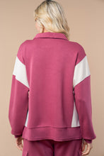 Load image into Gallery viewer, White Birch Color Block Scuba Knit Half Zip Top in Raspberry