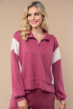 Load image into Gallery viewer, White Birch Color Block Scuba Knit Half Zip Top in Raspberry