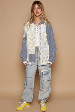 Load image into Gallery viewer, POL Twill Top with Contrasting Crochet Details in Denim Stripe