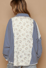 Load image into Gallery viewer, POL Twill Top with Contrasting Crochet Details in Denim Stripe