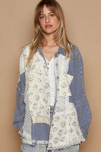 Load image into Gallery viewer, POL Twill Top with Contrasting Crochet Details in Denim Stripe