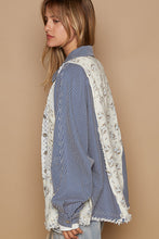 Load image into Gallery viewer, POL Twill Top with Contrasting Crochet Details in Denim Stripe