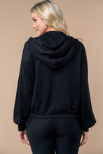 Load image into Gallery viewer, White Birch Solid Color Scuba Knit Half Zip Hoodie in Black