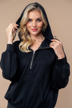Load image into Gallery viewer, White Birch Solid Color Scuba Knit Half Zip Hoodie in Black