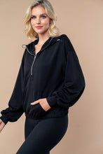 Load image into Gallery viewer, White Birch Solid Color Scuba Knit Half Zip Hoodie in Black
