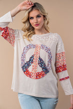 Load image into Gallery viewer, White Birch Lightweight Peace Sign Patch Top in Tan Multi