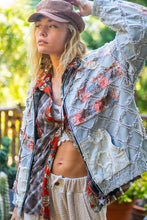 Load image into Gallery viewer, POL Vintage Washed Jacket with Mixed Patches in Denim Floral Multi