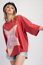 Load image into Gallery viewer, Easel Cotton Jersey Top with Large Front Star Patch in Raspberry