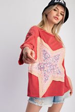 Load image into Gallery viewer, Easel Cotton Jersey Top with Large Front Star Patch in Raspberry