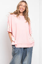 Load image into Gallery viewer, BlueVelvet Thermal Star Patched and Beaded Top in Pink-White