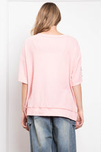 Load image into Gallery viewer, BlueVelvet Thermal Star Patched and Beaded Top in Pink-White