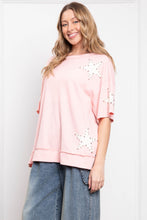 Load image into Gallery viewer, BlueVelvet Thermal Star Patched and Beaded Top in Pink-White