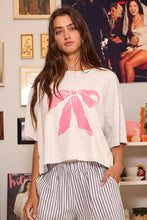 Load image into Gallery viewer, BucketList CROPPED Graphic Print Bow Top in Heather Grey