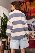 Load image into Gallery viewer, BucketList Half Zip Striped Brushed Knit Pullover Top in Navy/Cream