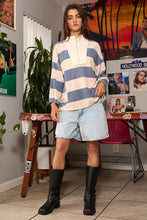 Load image into Gallery viewer, BucketList Half Zip Striped Brushed Knit Pullover Top in Navy/Cream