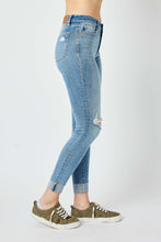 Load image into Gallery viewer, Judy Mid Rise Destroyed and Cuffed Skinny Denim Jeans in Medium Wash