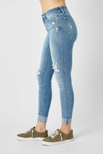 Load image into Gallery viewer, Judy Mid Rise Destroyed and Cuffed Skinny Denim Jeans in Medium Wash