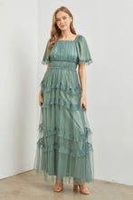 Load image into Gallery viewer, Polgram Tulle Maxi Dress in Dusty Teal
