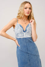 Load image into Gallery viewer, Blue B Denim and Lace Cami Top Midi Dress in Denim White