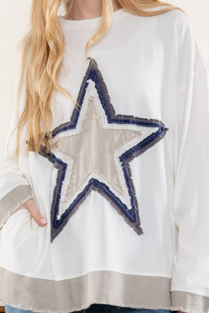 Catch a Star Mixed Print Star Patch Top