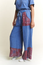 Load image into Gallery viewer, J.Her Mineral Washed Boho Pants with Paisley Print Details in Denim Blue