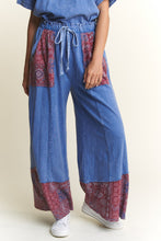 Load image into Gallery viewer, J.Her Mineral Washed Boho Pants with Paisley Print Details in Denim Blue