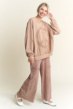 Load image into Gallery viewer, J.Her Mineral Washed Sweatshirt with Peace Sign on Front in Latte FINAL SALE
