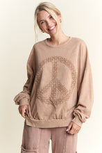 Load image into Gallery viewer, J.Her Mineral Washed Sweatshirt with Peace Sign on Front in Latte