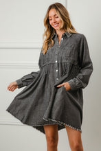 Load image into Gallery viewer, BiBi Denim Mineral Washed Button Down Dress in Ash