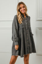 Load image into Gallery viewer, BiBi Denim Mineral Washed Button Down Dress in Ash