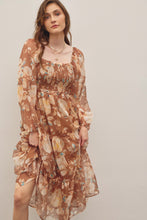 Load image into Gallery viewer, In February Floral Print Midi Dress in Brown Multi