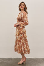 Load image into Gallery viewer, In February Floral Print Midi Dress in Brown Multi