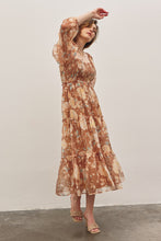 Load image into Gallery viewer, In February Floral Print Midi Dress in Brown Multi