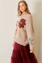 Load image into Gallery viewer, Polagram Solid Color Knit Sweater with Knit Flower Appliques in Natural