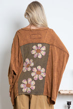 Load image into Gallery viewer, BlueVelvet Color Block Panel Top with Flower Patches in Mocha