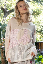 Load image into Gallery viewer, POL OVERSIZED Solid Knit and Open Knit Crochet Top with Peace Sign Patch in Coconut Multi