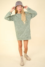 Load image into Gallery viewer, Very J OVERSIZED Mineral Washed Sweatshirt Mini Dress in Sage