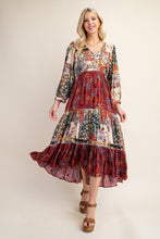 Load image into Gallery viewer, GiGio Mixed Print Midi Dress in Marsala