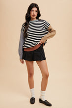 Load image into Gallery viewer, AnnieWear Striped Knit Sweater with Color Block Sleeves in Ivory/Black
