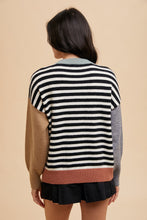 Load image into Gallery viewer, AnnieWear Striped Knit Sweater with Color Block Sleeves in Ivory/Black