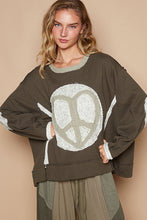 Load image into Gallery viewer, POL Thermal Knit Top with Heart Peace Sign Patch on Front in Olive