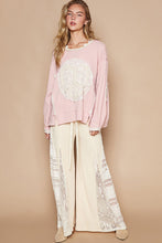 Load image into Gallery viewer, POL Thermal Knit Top with Heart Peace Sign Patch on Front in Strawberry Milk