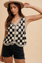 Load image into Gallery viewer, AnnieWear Crochet Checker Board Vest in Black Combo