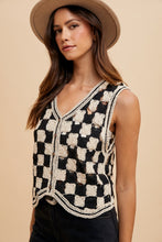 Load image into Gallery viewer, AnnieWear Crochet Checker Board Vest in Black Combo